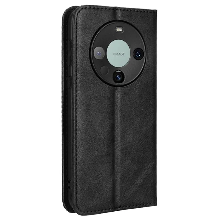 For Huawei Mate 60 Pro Retro PU Leather Wallet Case Shockproof Stand Phone Cover - Black-Cellmalls