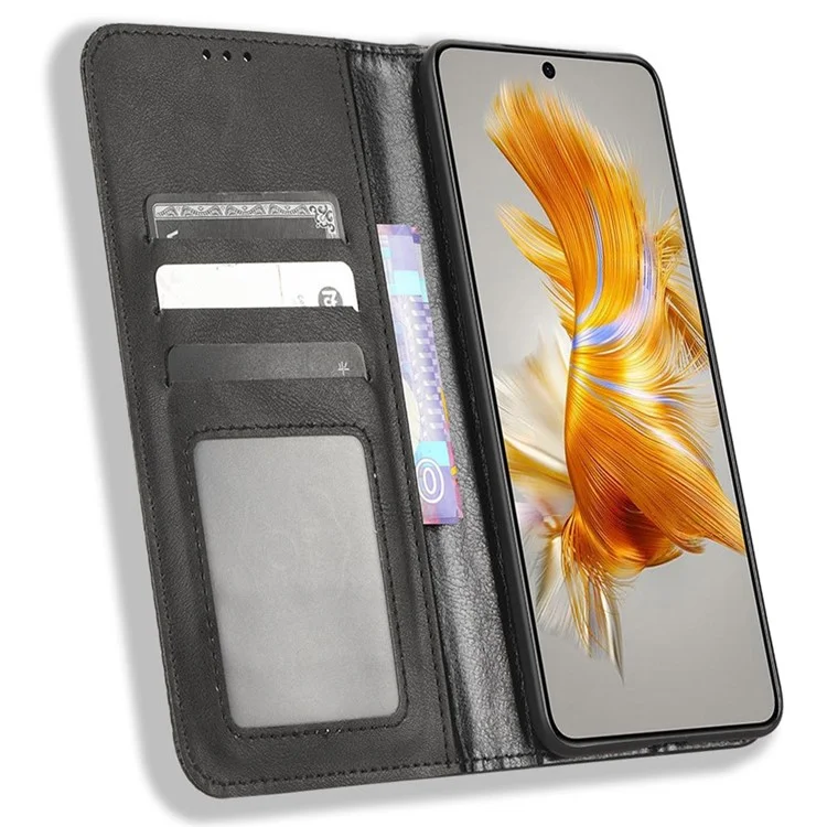 For Huawei Mate 50 4G Vintage Texture Magnetic Auto-absorbed Fully Wrapped PU Leather Case Wallet Stand Phone Cover - Black-Cellmalls