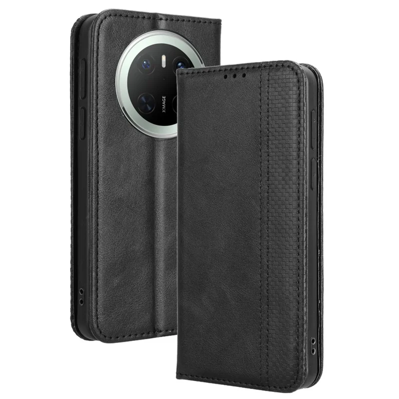 For Huawei Mate 70 Leather Case Wallet Stand Retro Texture Phone Cover - Black-Cellmalls