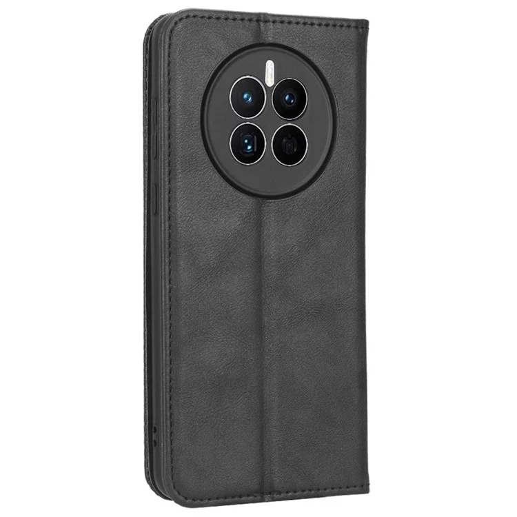 For Huawei Mate 50 4G Vintage Texture Magnetic Auto-absorbed Fully Wrapped PU Leather Case Wallet Stand Phone Cover - Black-Cellmalls