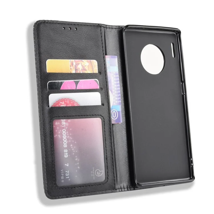 Vintage Style Leather Wallet Case for Huawei Mate 30 Pro - Black-Cellmalls
