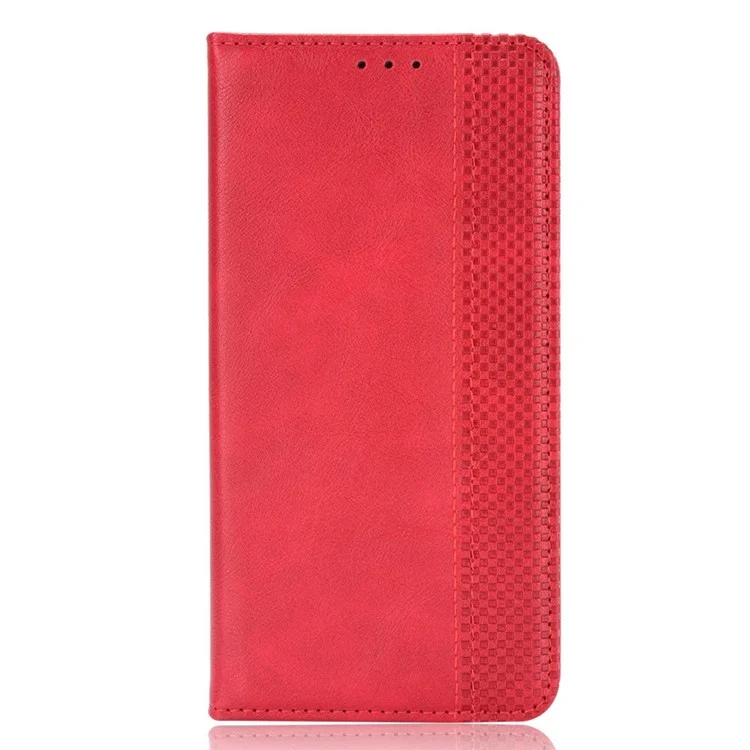 For Huawei Mate 50 Pro 4G Protective Case, Vintage Texture Magnetic Auto-absorbed PU Leather Case Wallet Stand Phone Cover - Red-Cellmalls