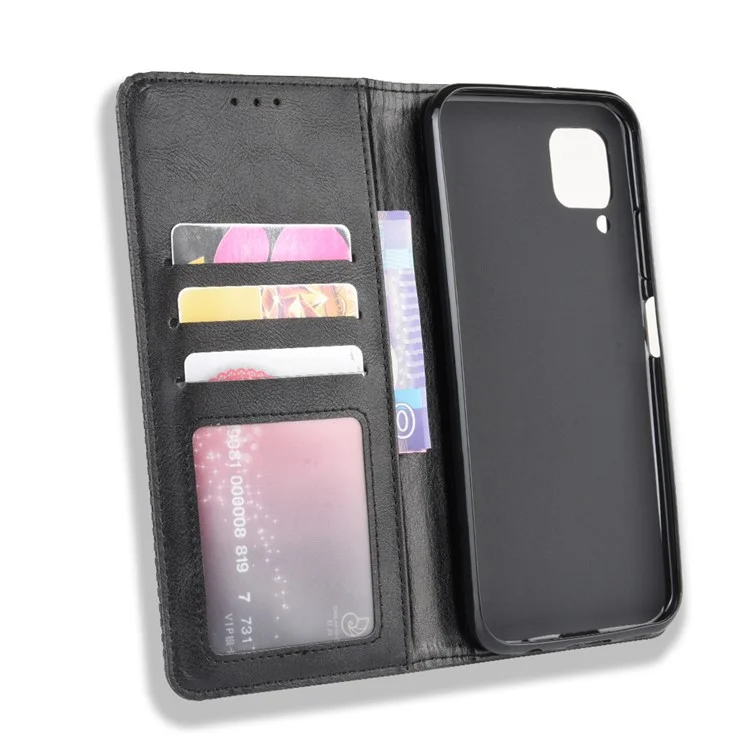 Vintage Style Leather Wallet Stand Case for Huawei P40 lite/nova 7i/nova 6 SE - Black-Cellmalls
