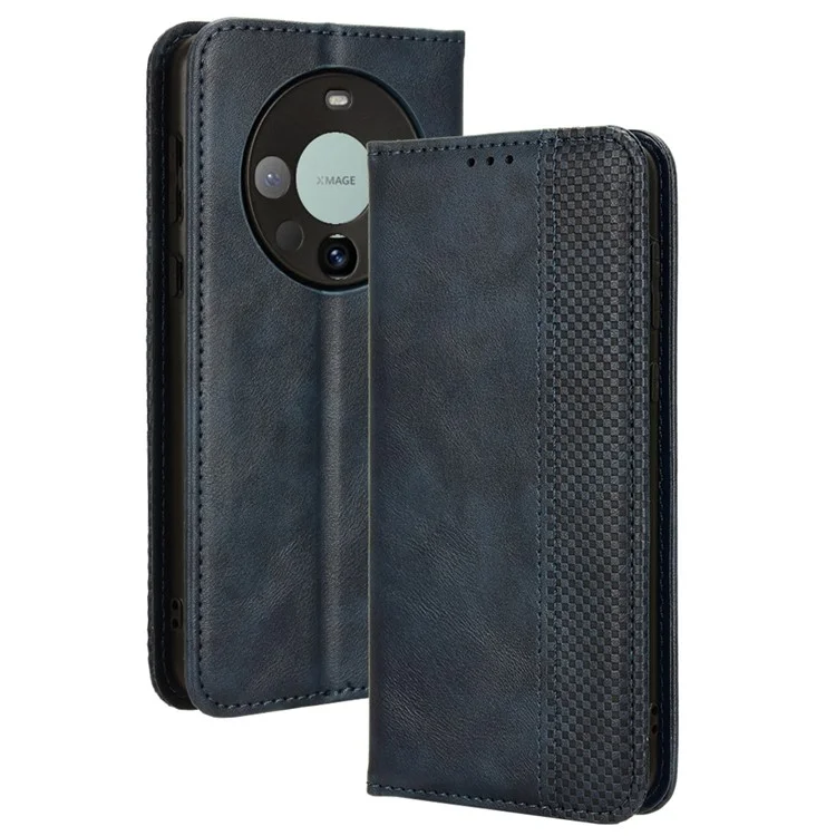 For Huawei Mate 60 Retro PU Leather Case Magnetic Auto-absorbed Wallet Stand Phone Cover - Black-Cellmalls