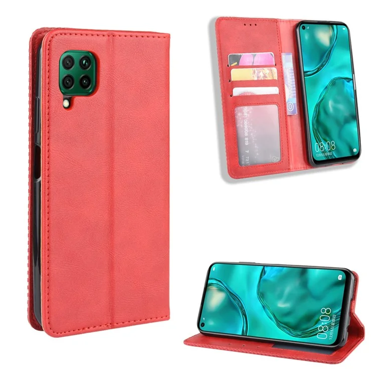 Vintage Style Leather Wallet Stand Case for Huawei P40 lite/nova 7i/nova 6 SE - Black-Cellmalls