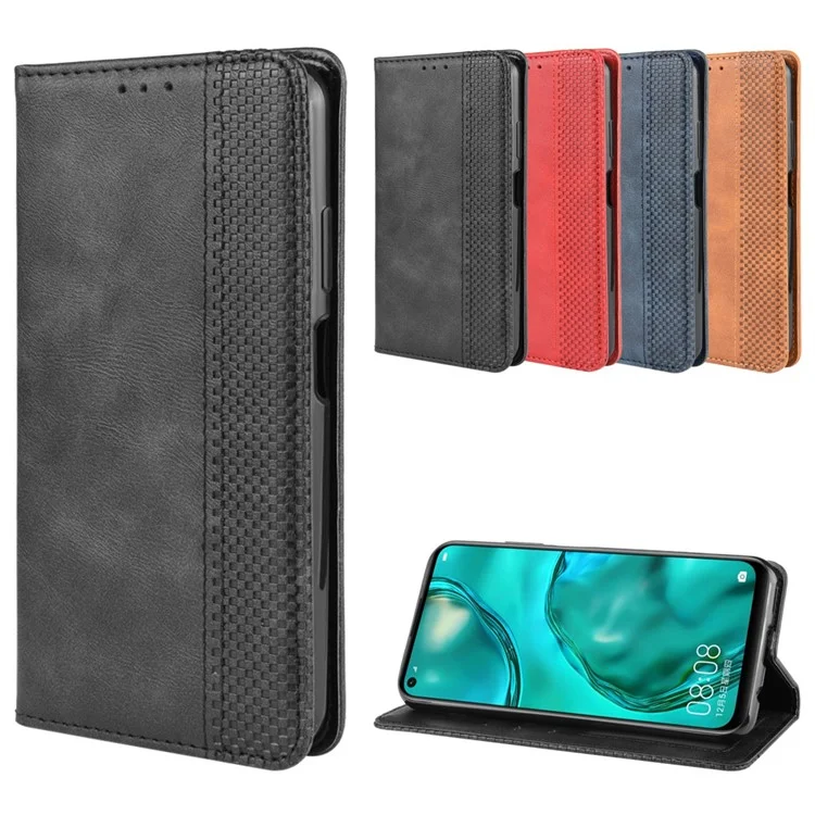 Vintage Style Leather Wallet Stand Case for Huawei P40 lite/nova 7i/nova 6 SE - Black-Cellmalls