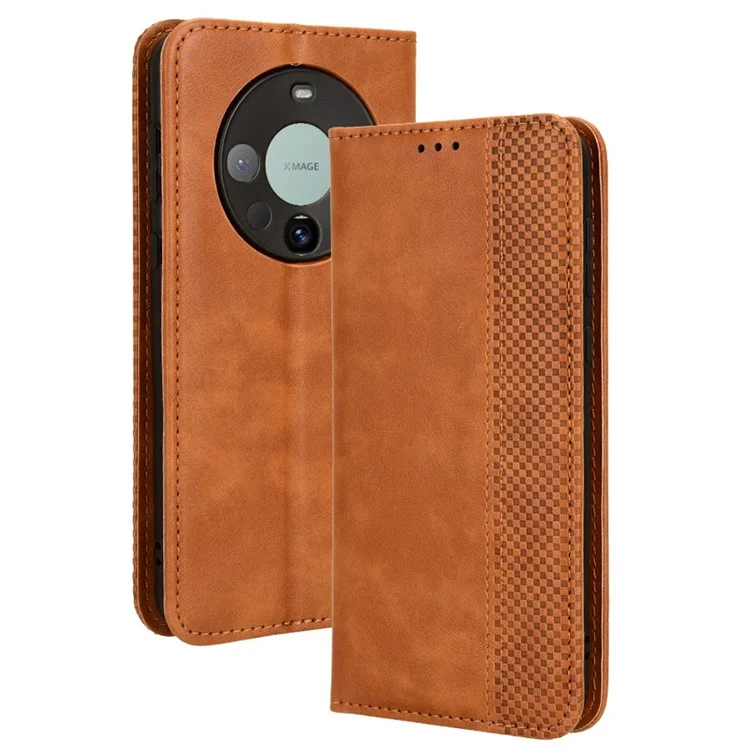 For Huawei Mate 60 Retro PU Leather Case Magnetic Auto-absorbed Wallet Stand Phone Cover - Black-Cellmalls