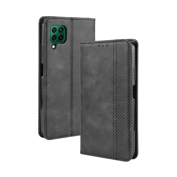 Vintage Style Leather Wallet Stand Case for Huawei P40 lite/nova 7i/nova 6 SE - Black-Cellmalls
