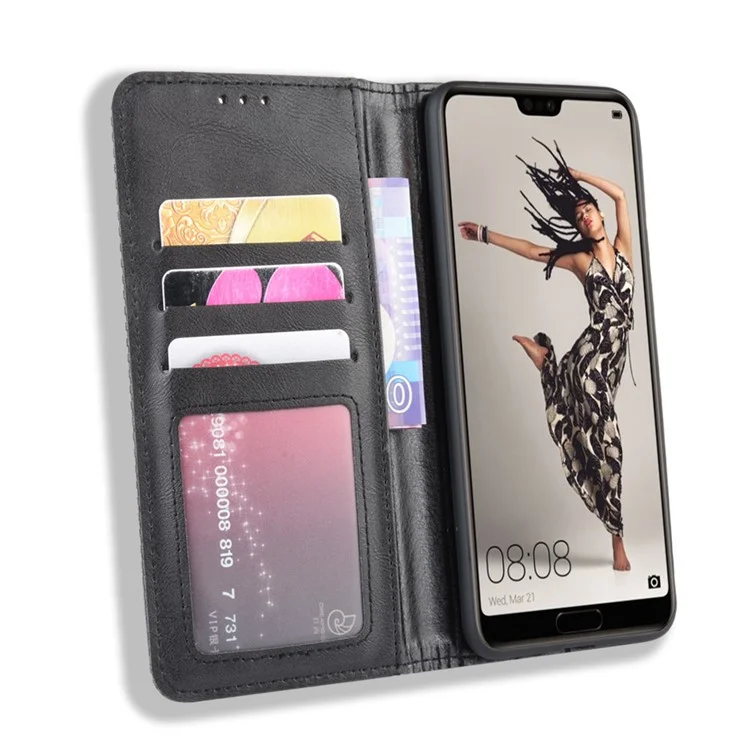 Retro Leather Wallet Phone Shell Casing for Huawei P20 Pro - Black-Cellmalls