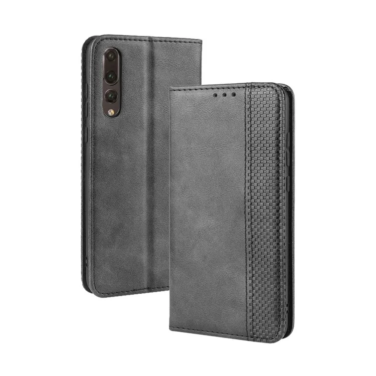 Retro Leather Wallet Phone Shell Casing for Huawei P20 Pro - Black-Cellmalls