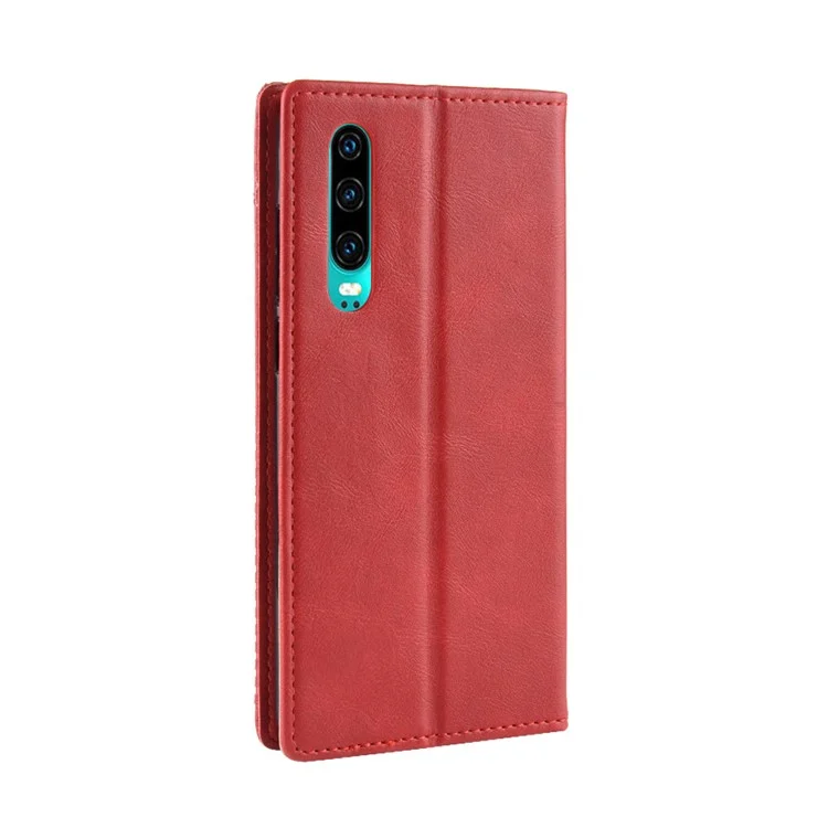 Auto-absorbed Vintage Leather Wallet Mobile Phone Cover for Huawei P30 - Red-Cellmalls