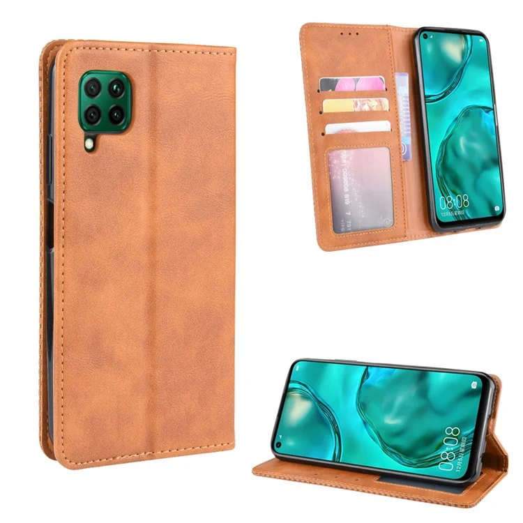 Vintage Style Leather Wallet Stand Case for Huawei P40 lite/nova 7i/nova 6 SE - Black-Cellmalls