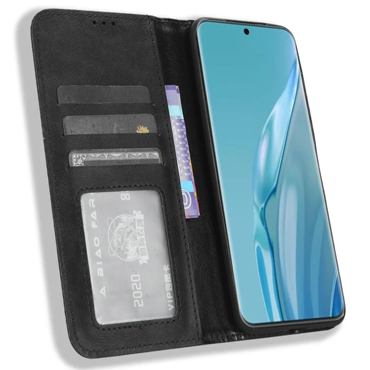 Retro Wallet Phone Case for Huawei P60 Art PU Leather Flip Cover Cell Phone Shell with Stand - Black-Cellmalls