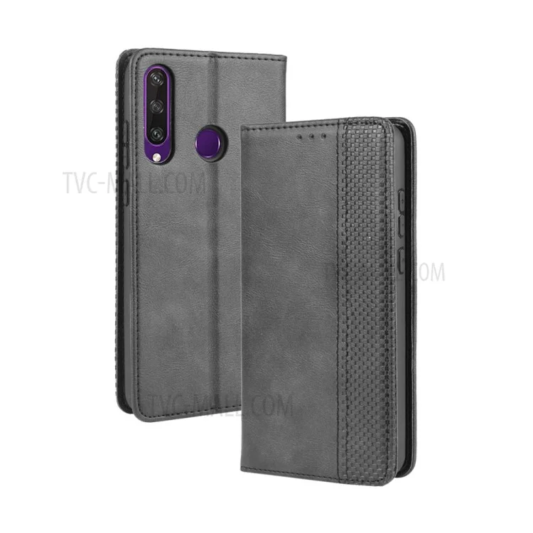Auto-absorbed Vintage PU Leather Wallet Case Cover for Huawei Y6p - Black-Cellmalls