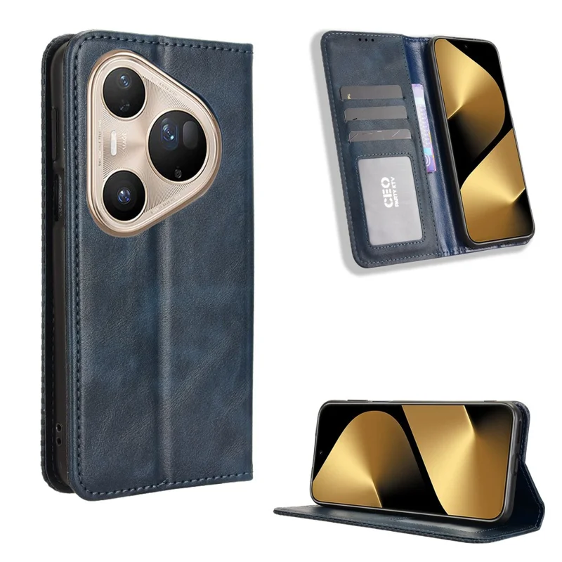 For Huawei Pura 80 Pro+ / Huawei Pura 80 Pro Leather Case Wallet Stand Retro Texture Phone Cover - Black-Cellmalls
