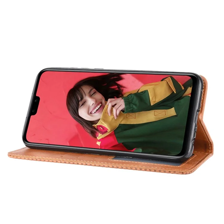 Vintage Style Wallet Stand Leather Cover for Huawei Y8s - Brown-Cellmalls