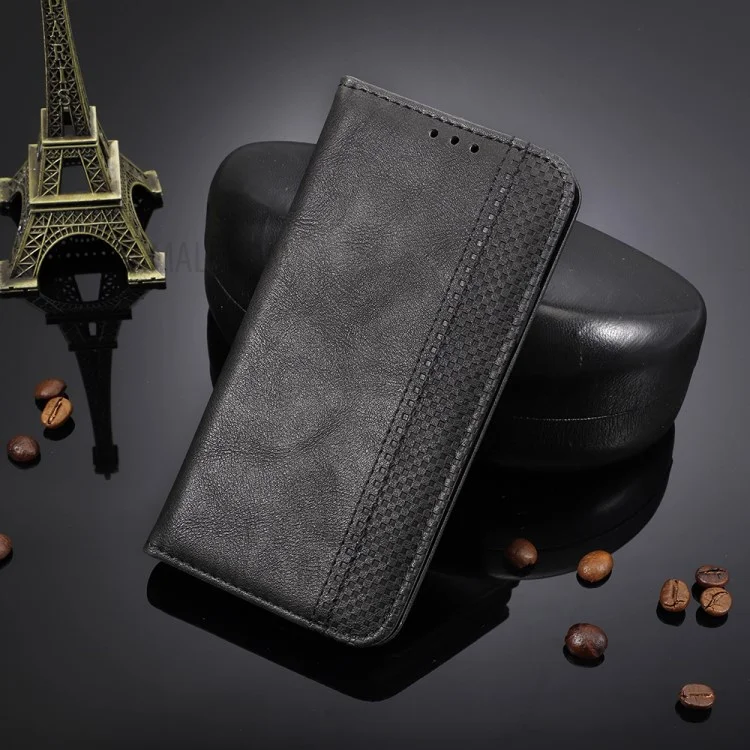 Auto-absorbed Vintage PU Leather Wallet Case Cover for Huawei Y6p - Black-Cellmalls