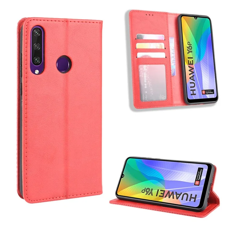 Auto-absorbed Vintage PU Leather Wallet Case Cover for Huawei Y6p - Black-Cellmalls