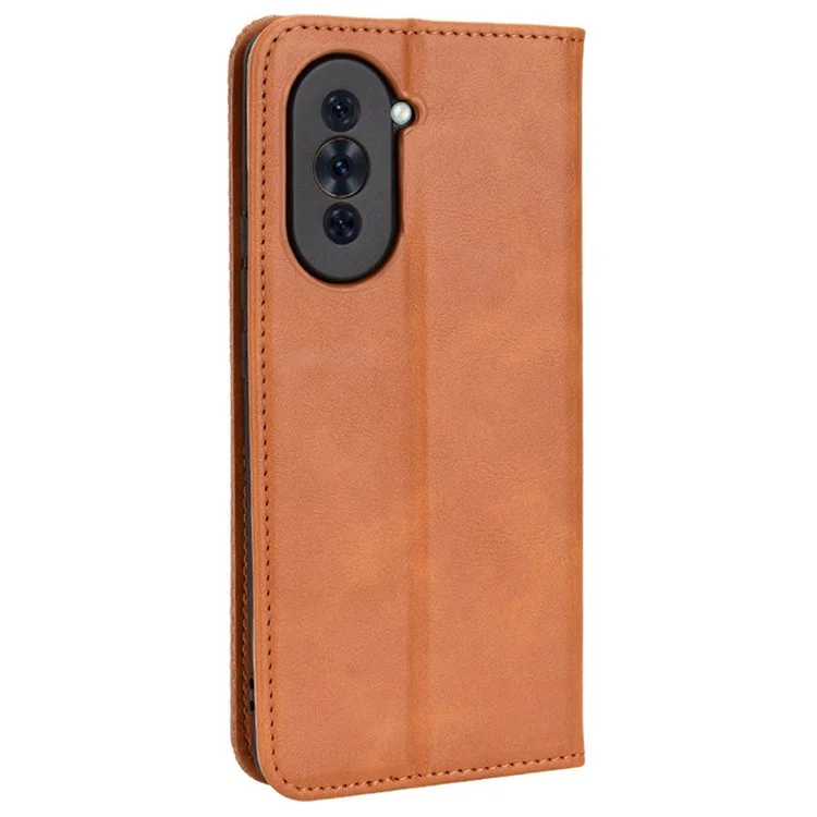 Retro PU Leather Anti-dust Wallet Case for Huawei nova 10 Pro 4G, Magnetic Stand Function Flip Auto Closing Phone Cover - Brown-Cellmalls