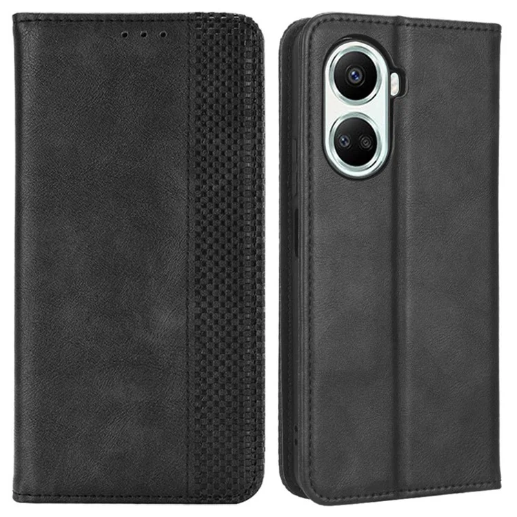 Anti-fall Flip Leather Phone Case For Huawei nova 10 SE 4G Imprinted Pattern Retro Texture Magnetic Auto Closing Phone Cover Wallet Stand - Black-Cellmalls