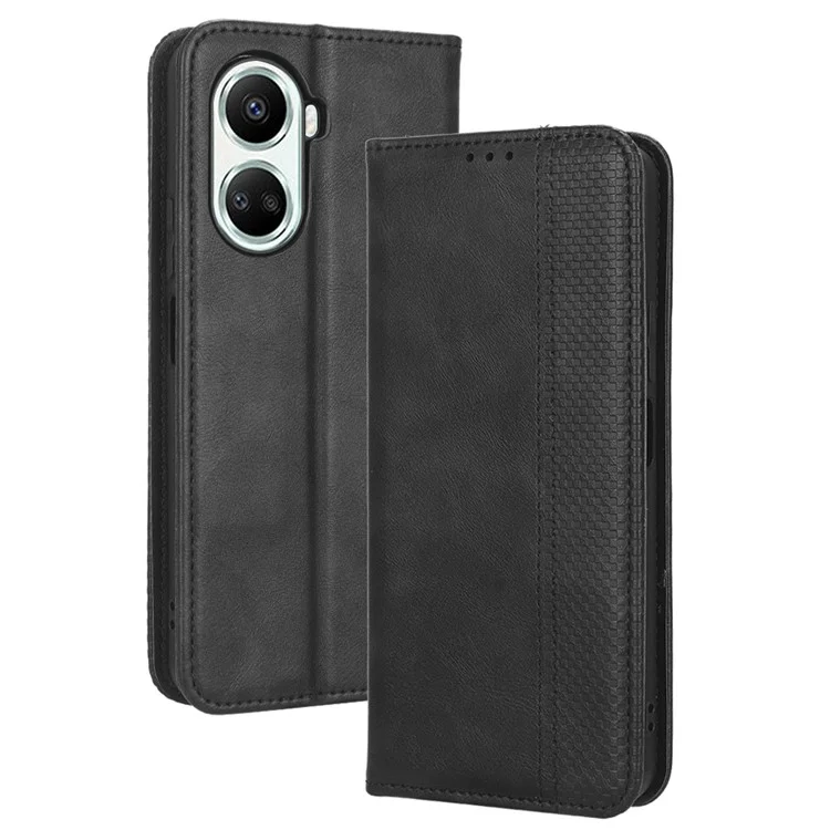 Anti-fall Flip Leather Phone Case For Huawei nova 10 SE 4G Imprinted Pattern Retro Texture Magnetic Auto Closing Phone Cover Wallet Stand - Black-Cellmalls
