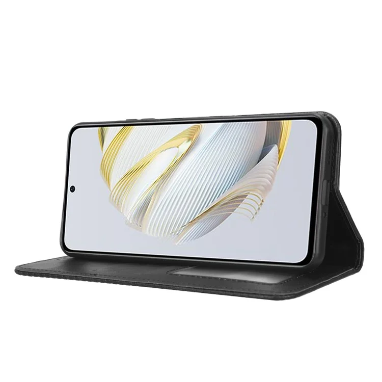 Anti-fall Flip Leather Phone Case For Huawei nova 10 SE 4G Imprinted Pattern Retro Texture Magnetic Auto Closing Phone Cover Wallet Stand - Black-Cellmalls