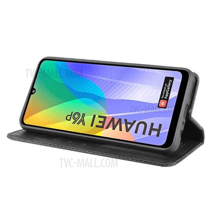 Auto-absorbed Vintage PU Leather Wallet Case Cover for Huawei Y6p - Black-Cellmalls