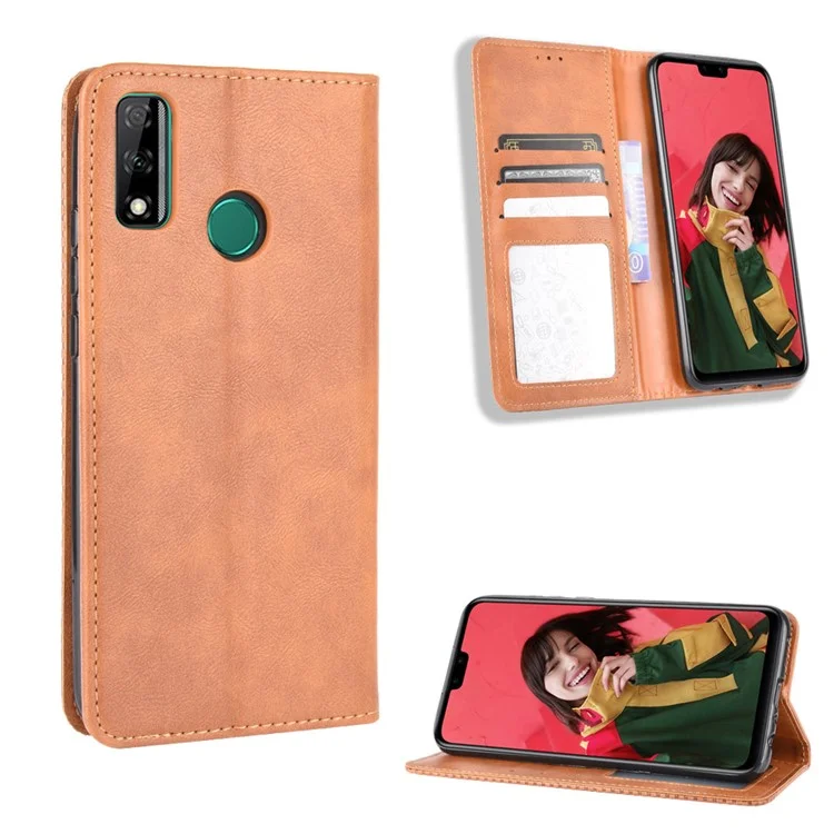 Vintage Style Wallet Stand Leather Cover for Huawei Y8s - Brown-Cellmalls