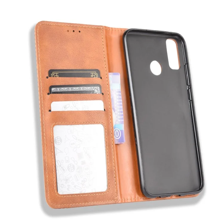 Vintage Style Wallet Stand Leather Cover for Huawei Y8s - Brown-Cellmalls