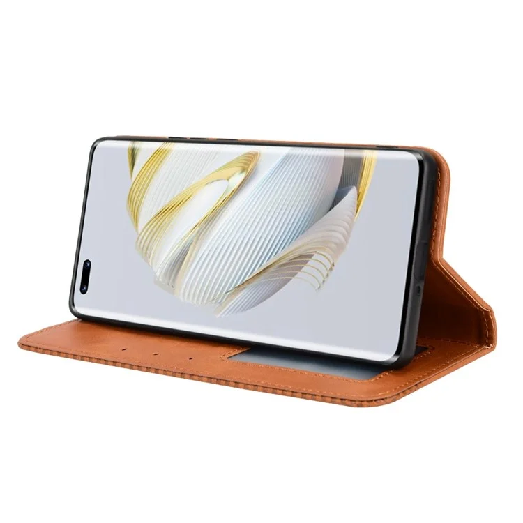 Retro PU Leather Anti-dust Wallet Case for Huawei nova 10 Pro 4G, Magnetic Stand Function Flip Auto Closing Phone Cover - Brown-Cellmalls
