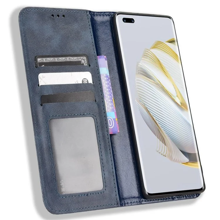 For Huawei nova 10 4G Flip Auto Closing Magnetic Retro PU Leather Wallet Case Stand Function Phone Shell Cover - Blue-Cellmalls