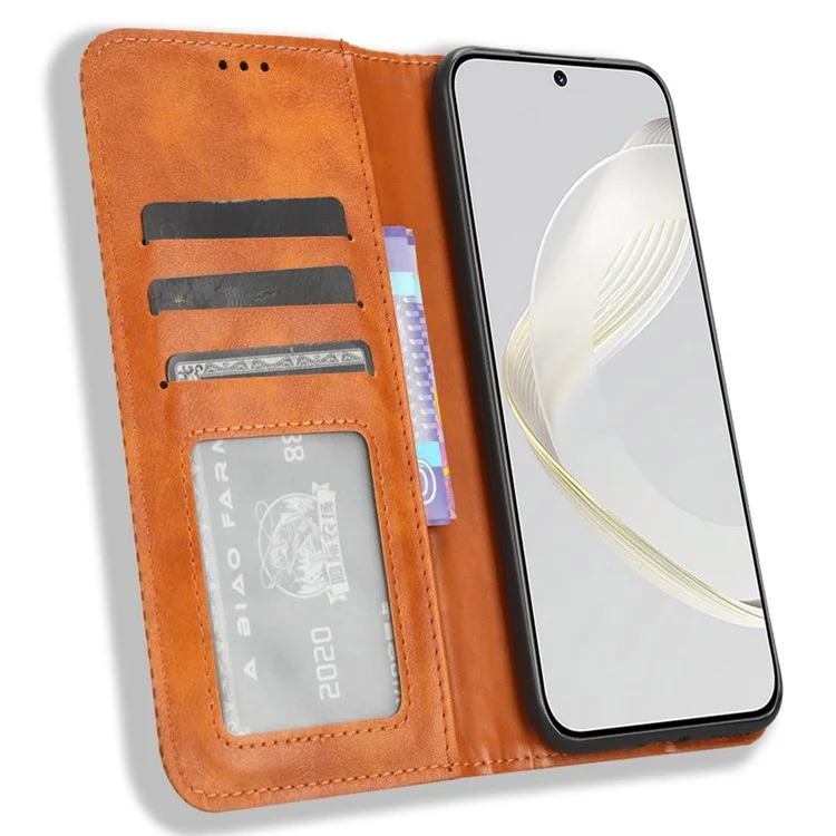 For Huawei nova 11 / nova 12s 4G / nova 12 Lite 4G Stand Wallet Cell Phone Case Anti-Scratch Magnetic Retro PU Leather Cover - Brown-Cellmalls