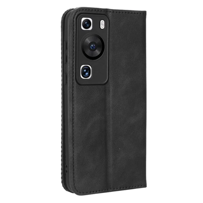 Phone Stand Cover for Huawei P60 / P60 Pro Magnetic Retro PU Leather Cell Phone Wallet Case - Black-Cellmalls