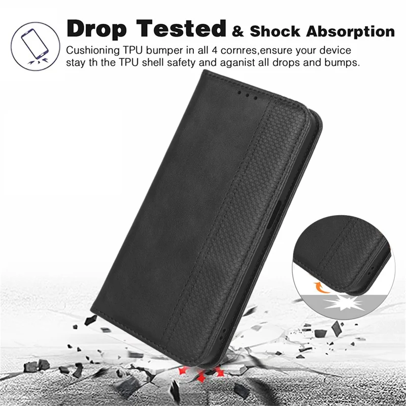 Phone Stand Cover for Huawei P60 / P60 Pro Magnetic Retro PU Leather Cell Phone Wallet Case - Black-Cellmalls