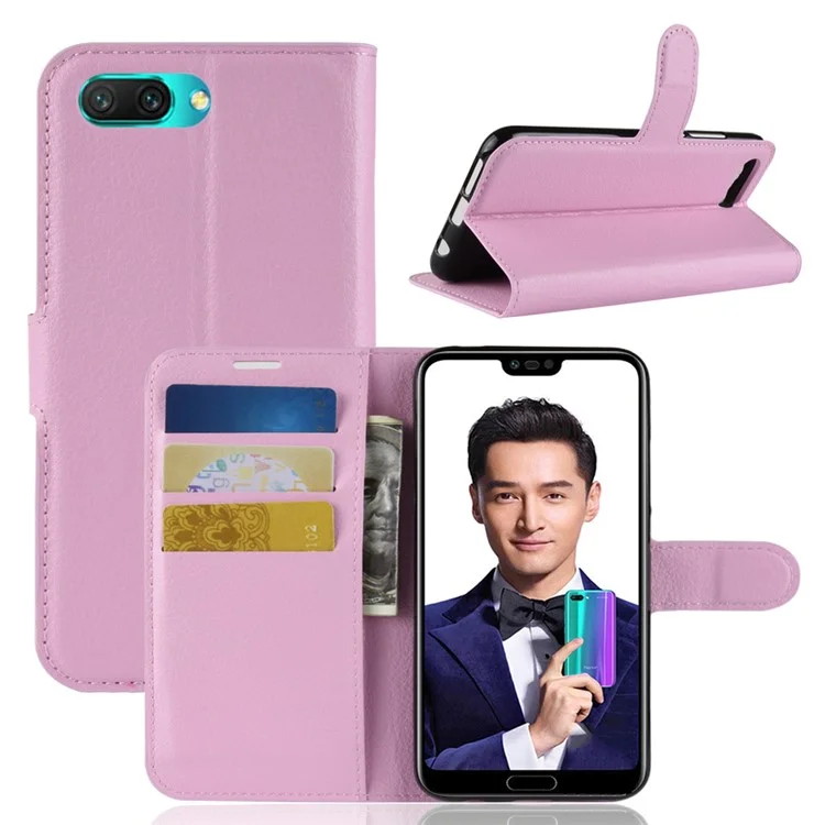 Litchi Texture Wallet Stand Leather Phone Case for Huawei Honor 10 - Black-Cellmalls