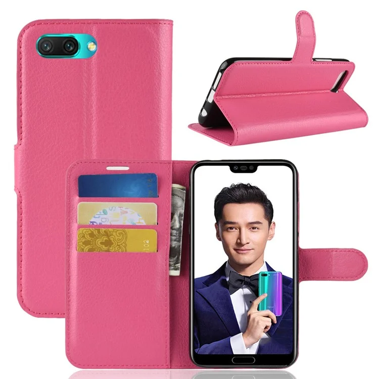 Litchi Texture Wallet Stand Leather Phone Case for Huawei Honor 10 - Black-Cellmalls