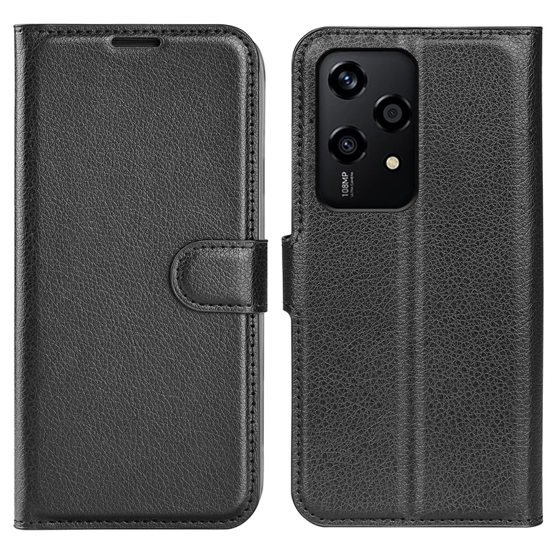 For Honor 200 Lite Case Litchi Texture Leather Flip Wallet Phone Cover - Black-Cellmalls