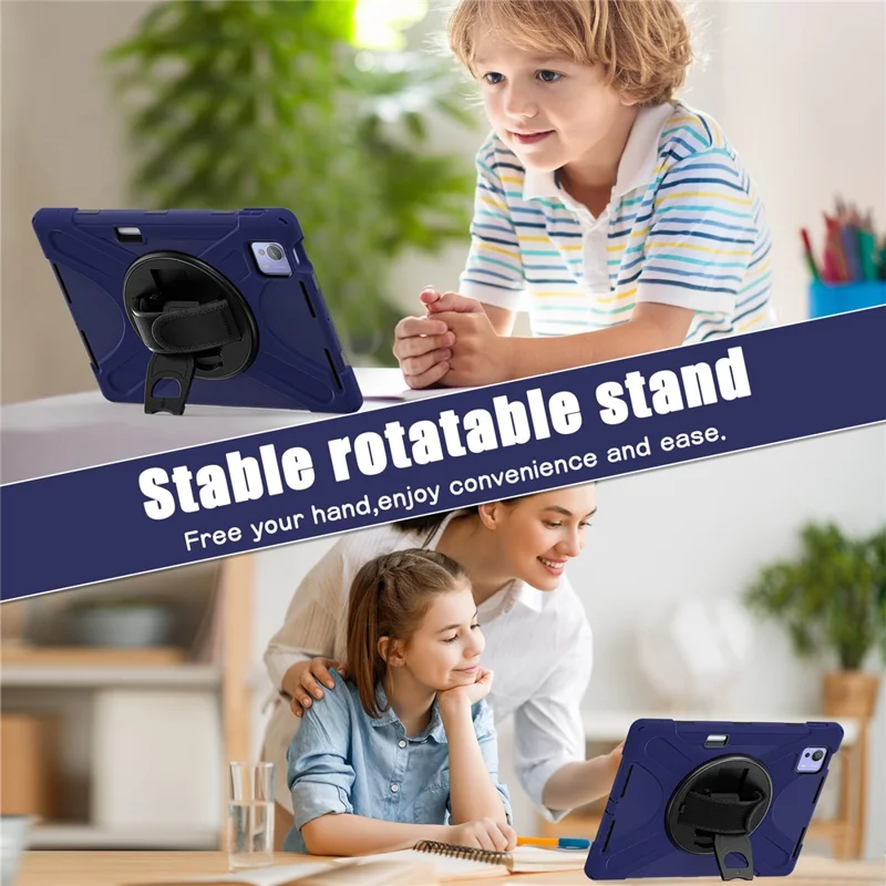 For Xiaomi Pad 7 Ultra Kickstand Case TPU PC Silicone Tablet Cover with Shoulder Strap - Navy Blue-Cellmalls