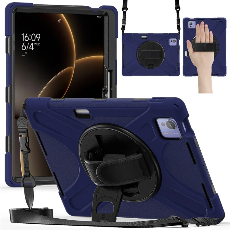 For Xiaomi Pad 7 Ultra Kickstand Case TPU PC Silicone Tablet Cover with Shoulder Strap - Navy Blue-Cellmalls