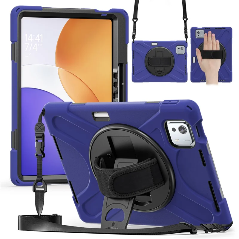 For Xiaomi Pad 7S Pro 12.5 / Pad 6S Pro 12.4 Kickstand Case TPU PC Silicone Tablet Cover with Shoulder Strap - Navy Blue-Cellmalls