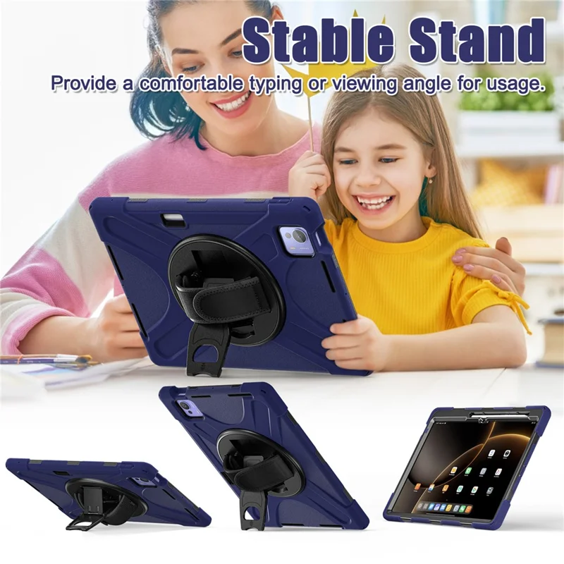 For Xiaomi Pad 7 Ultra Kickstand Case TPU PC Silicone Tablet Cover with Shoulder Strap - Navy Blue-Cellmalls