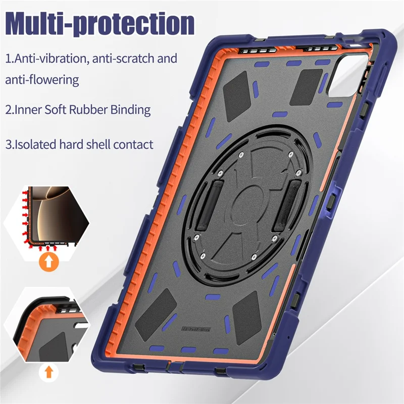 For Xiaomi Pad 7 Ultra Kickstand Case TPU PC Silicone Tablet Cover with Shoulder Strap - Navy Blue-Cellmalls