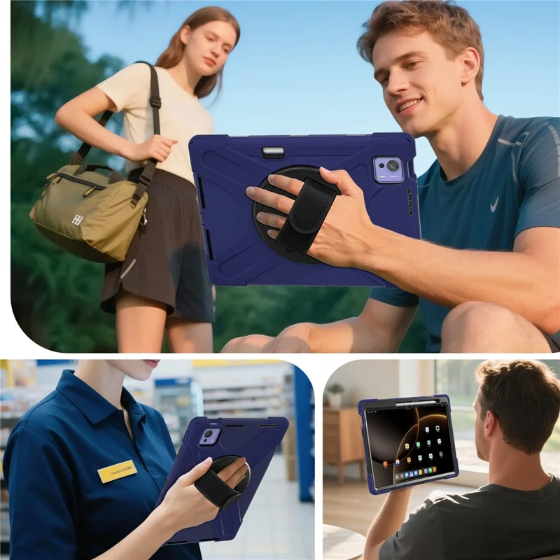 For Xiaomi Pad 7 Ultra Kickstand Case TPU PC Silicone Tablet Cover with Shoulder Strap - Navy Blue-Cellmalls