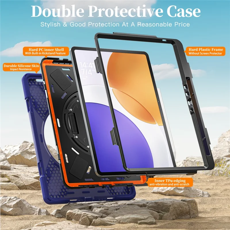 For Xiaomi Pad 7S Pro 12.5 / Pad 6S Pro 12.4 Kickstand Case TPU PC Silicone Tablet Cover with Shoulder Strap - Navy Blue-Cellmalls