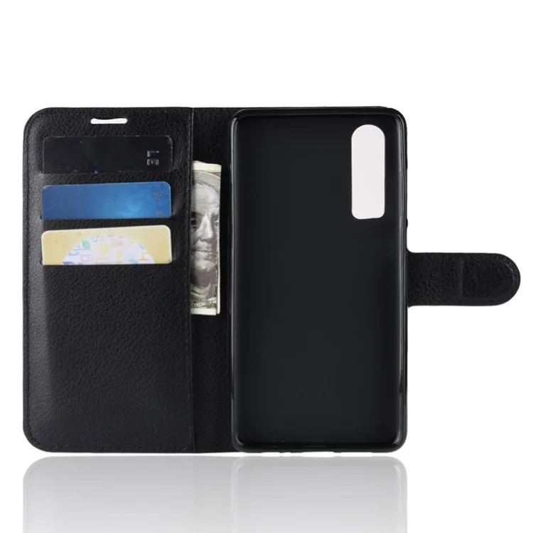 Litchi Texture Wallet Stand Leather Protective Case for Huawei P30 - Black-Cellmalls