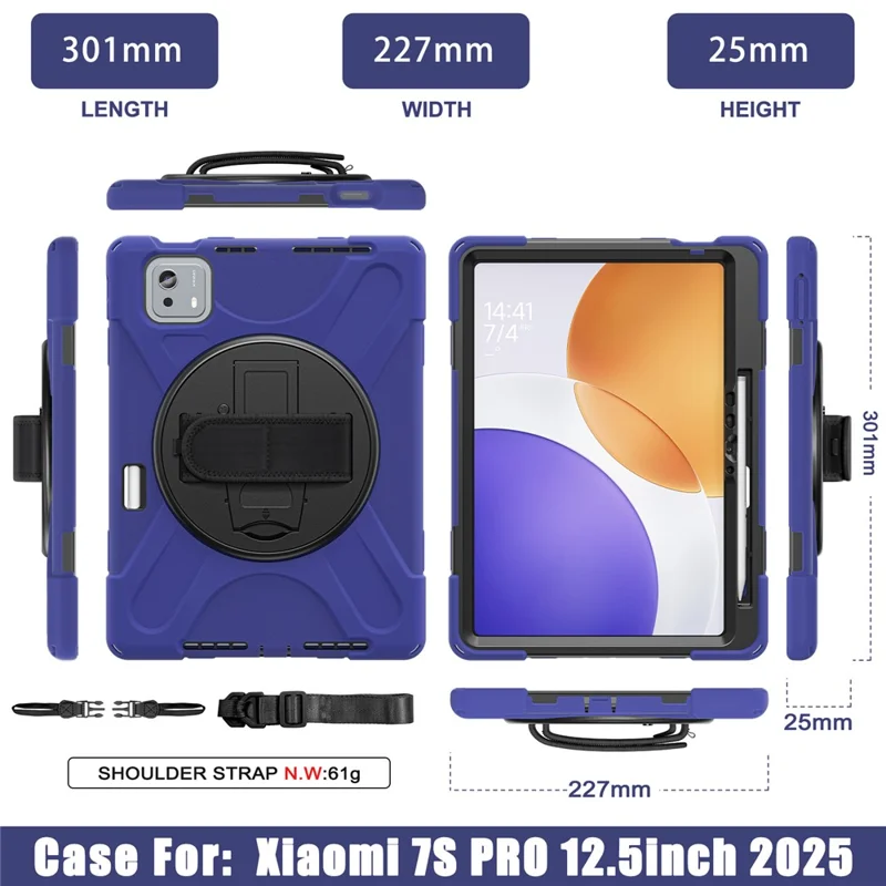 For Xiaomi Pad 7S Pro 12.5 / Pad 6S Pro 12.4 Kickstand Case TPU PC Silicone Tablet Cover with Shoulder Strap - Navy Blue-Cellmalls