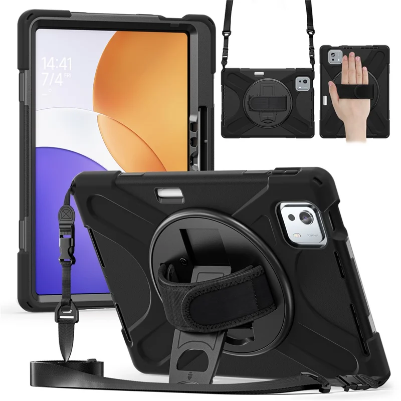 For Xiaomi Pad 7S Pro 12.5 / Pad 6S Pro 12.4 Kickstand Case TPU PC Silicone Tablet Cover with Shoulder Strap - Navy Blue-Cellmalls