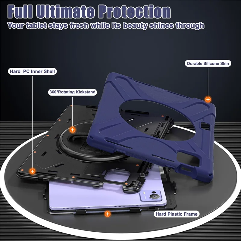 For Xiaomi Pad 7 Ultra Kickstand Case TPU PC Silicone Tablet Cover with Shoulder Strap - Navy Blue-Cellmalls