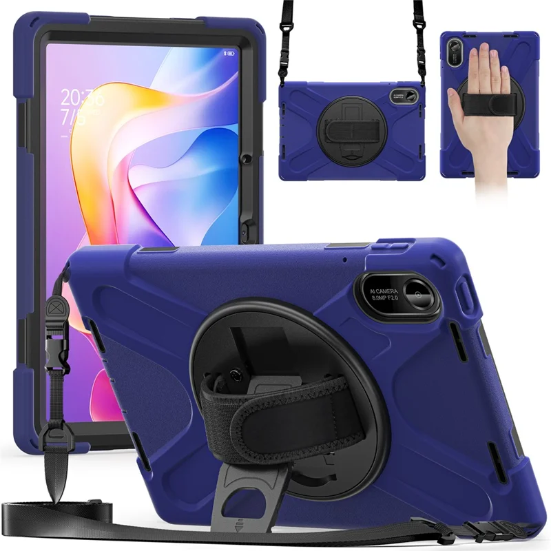 For Xiaomi Redmi Pad 2 Kickstand Case TPU PC Silicone Tablet Cover with Shoulder Strap - Navy Blue-Cellmalls