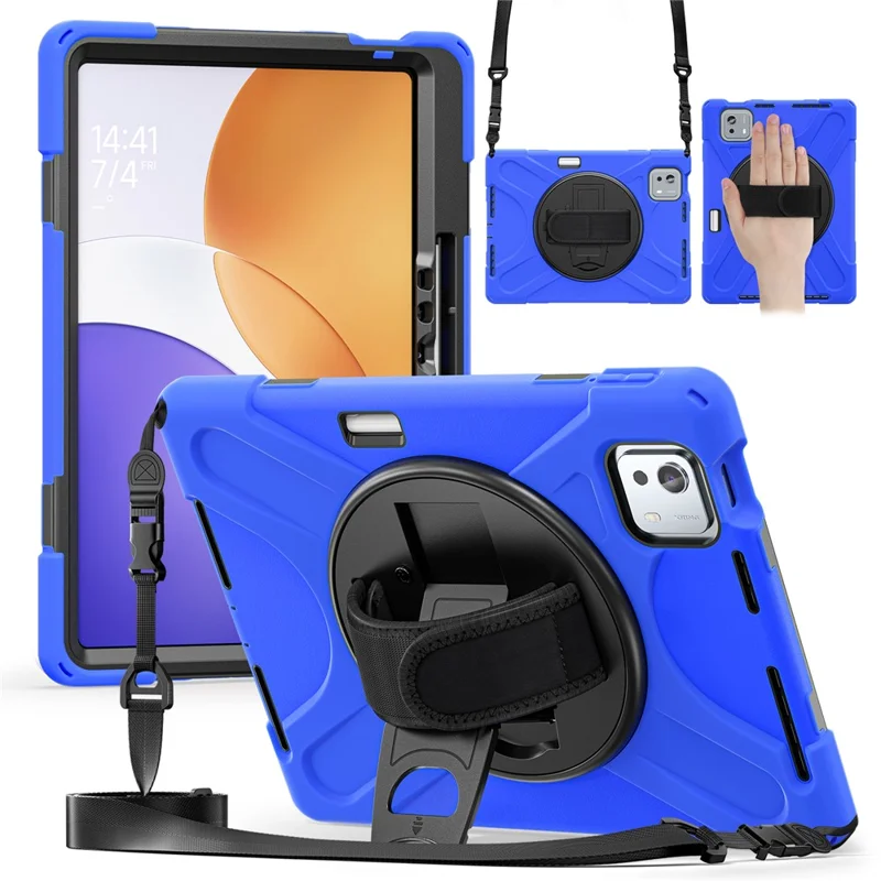 For Xiaomi Pad 7S Pro 12.5 / Pad 6S Pro 12.4 Kickstand Case TPU PC Silicone Tablet Cover with Shoulder Strap - Navy Blue-Cellmalls